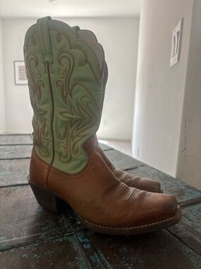 Ariat Brown Leather Western Boots with Mint Green Shaft